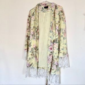 Majorelle pale yellow floral lace kimono robe